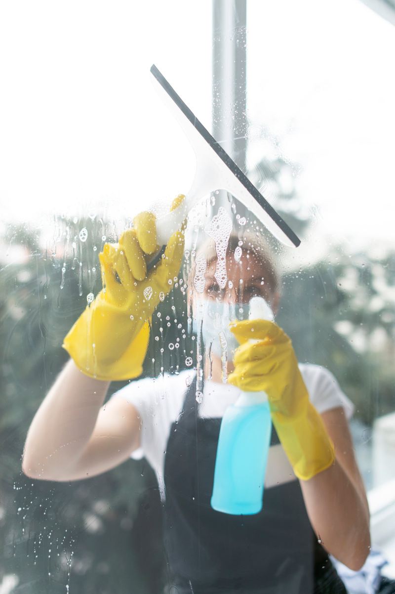 Cleaner using a squeegee on a window